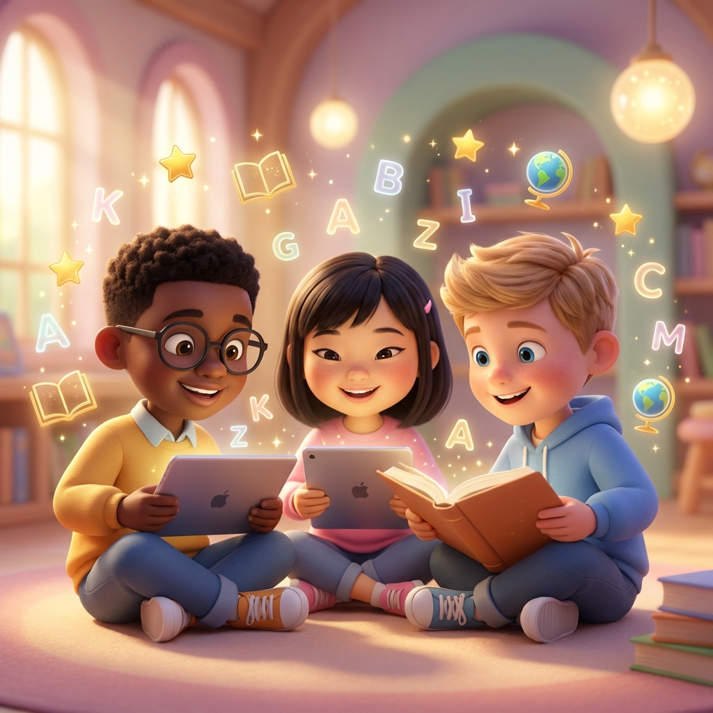 Happy children learning